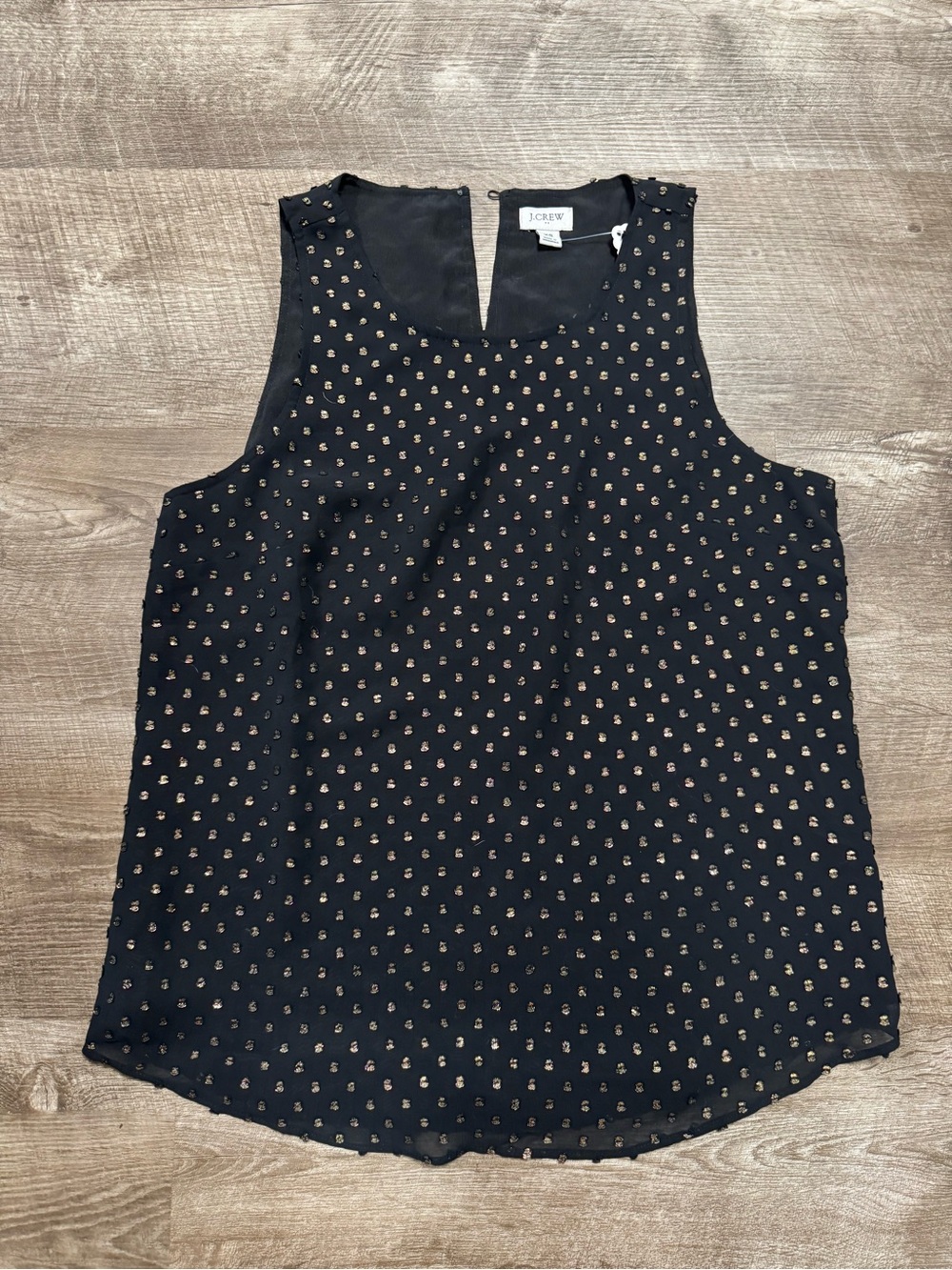 JCREW Black Tank Top Gold Polka Dots Size XS